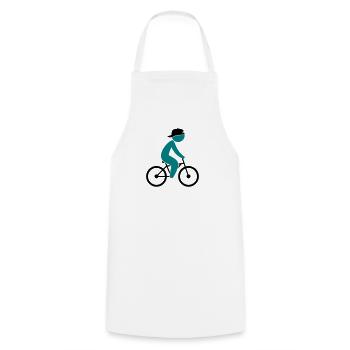 A cyclist rides on his bicycle - Cooking Apron - white - Front - AI Model Male 185 dark (185cm)