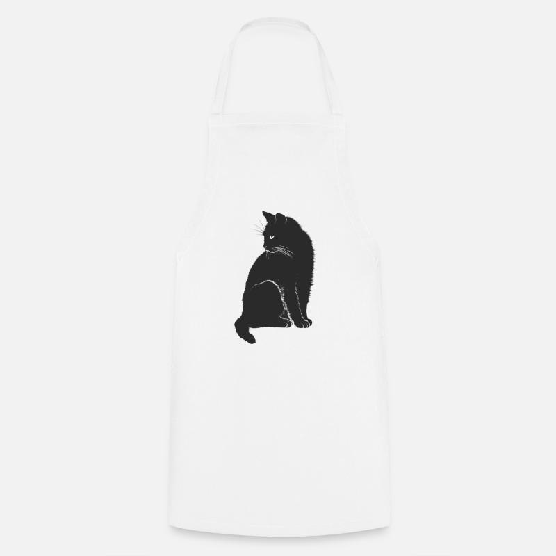 chat noir - Tablier de cuisine - blanc
