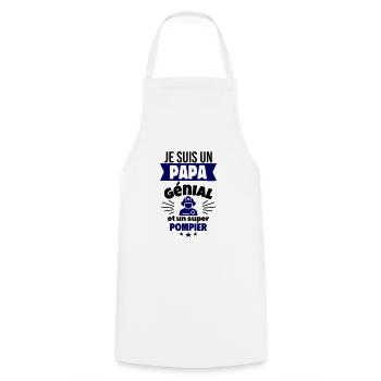 Papa génial & pompier – idée fête des pères - Tablier de cuisine - blanc - Devant - AI Model Male 185 dark (185cm)