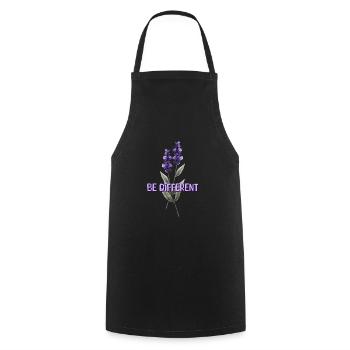 BE DIFFERENT – Lavendel Blumenliebe Affirmationen - Kochschürze - Schwarz - Vorne - AI Model Male 185 dark (185cm)