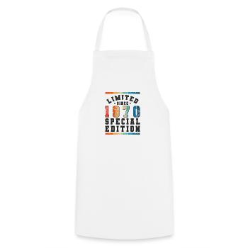 Limited Edition since 1970 Birthday Gift - Cooking Apron - white - Front - AI Model Male 185 dark (185cm)