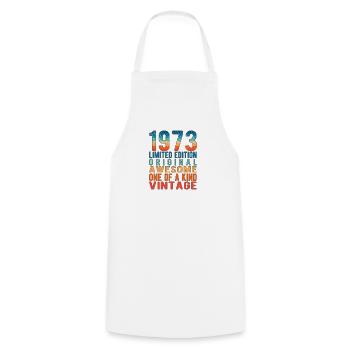 Edition limitée depuis 1973 Anniversaire Millésime 1973 - Tablier de cuisine - blanc - Devant - AI Model Male 185 dark (185cm)
