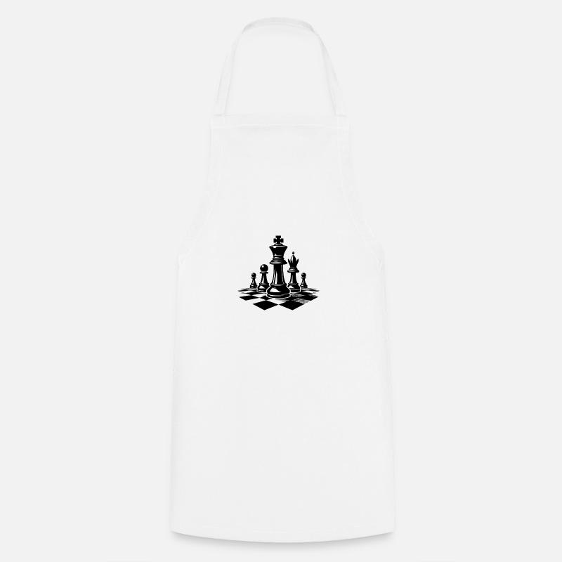 Échiquier avec pièces d’échecs roi et reine - Tablier de cuisine - blanc