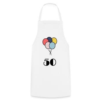 50. 50 YEARS. 50th ANNIVERSARY. 50 YEARS ANNIVERSARY. - Cooking Apron - white - Front - AI Model Male 185 dark (185cm)