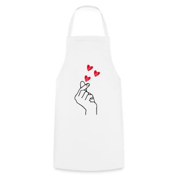 Finger Heart Love Minimal Line Art Design - Cooking Apron - white - Front - AI Model Male 185 dark (185cm)
