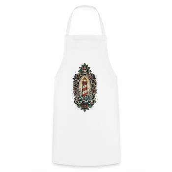 Phare Maritime Bouteille Tatouage Retro Mer - Tablier de cuisine - blanc - Devant - AI Model Male 185 dark (185cm)