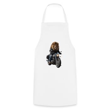 Lion motard - Tablier de cuisine - blanc - Devant - AI Model Male 185 dark (185cm)