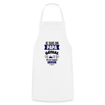 Papa génial & skieur – idée fête des pères - Tablier de cuisine - blanc - Devant - AI Model Male 185 dark (185cm)