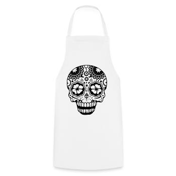Ein lachender Totenkopf im Stil der Sugar Skulls - Kochschürze - Weiß - Vorne - AI Model Male 185 dark (185cm)
