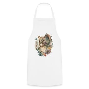 Katze Blumen Aquarell Zeichnung Kunst Bunt Floral - Kochschürze - Weiß - Vorne - AI Model Male 185 dark (185cm)