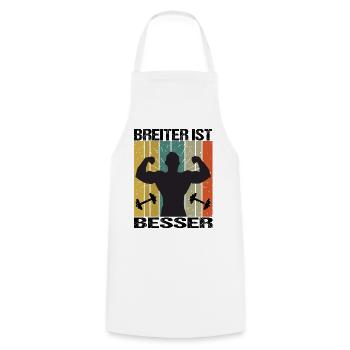 Bodybuilding Sprüche Mann Breiter ist besser - Kochschürze - Weiß - Vorne - AI Model Male 185 dark (185cm)