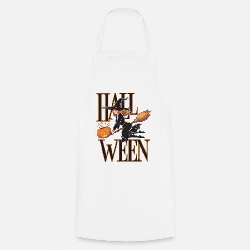 Witch with Pumpkin and Magic Wand - Cooking Apron - white