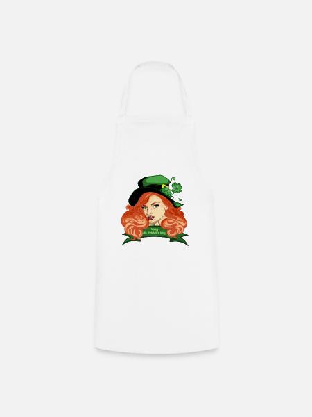 St. Patricks Pinup-Kleeblatthut - Kochschürze - Weiß