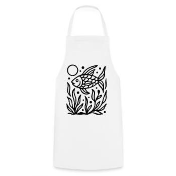 Minimal Line Art Fisch Ozean Natur Design - Kochschürze - Weiß - Vorne - AI Model Male 185 dark (185cm)