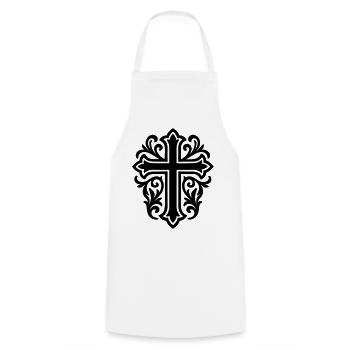 Symbole de croix chrétien - Tablier de cuisine - blanc - Devant - AI Model Male 185 dark (185cm)