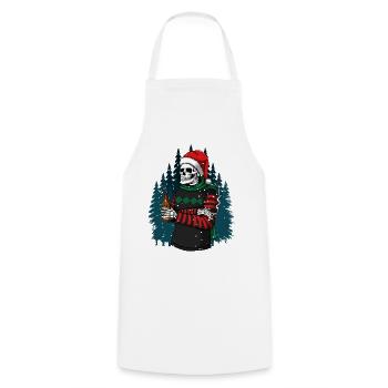 Skelett mit Santa-Hut trinkt Bier im Winterwald - Kochschürze - Weiß - Vorne - AI Model Male 185 dark (185cm)