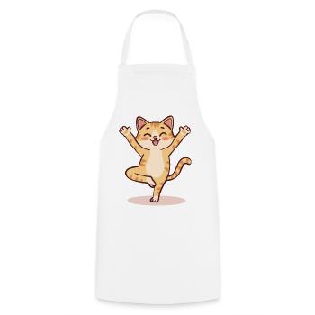Yoga Cat Cartoon | Cute Meditating Kitty Pose - Cooking Apron - white - Front - AI Model Male 185 dark (185cm)