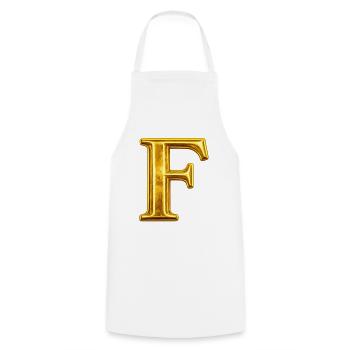 Golden ornament letter F - Cooking Apron - white - Front - AI Model Male 185 dark (185cm)