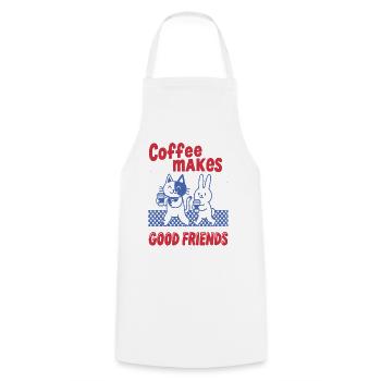 Le café fait de bons amis – chats et lapins - Tablier de cuisine - blanc - Devant - AI Model Male 185 dark (185cm)