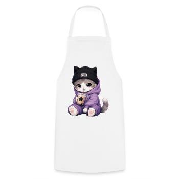 Lila Kätzchen-Bubble-Drink - Kochschürze - Weiß - Vorne - AI Model Male 185 dark (185cm)
