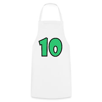 10. 10 JAHRE. 10-JÄHRIGES JUBILÄUM. 10-JÄHRIGES JUBILÄUM. - Kochschürze - Weiß - Vorne - AI Model Male 185 dark (185cm)