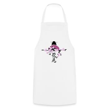 Cherry Blossom Geisha Japanese Character 2 - Cooking Apron - white - Front - AI Model Male 185 dark (185cm)