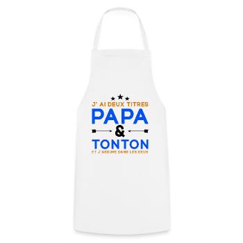 J'ai Deux Titres Papa et Tonton Fête des Pères - Tablier de cuisine - blanc - Devant - AI Model Male 185 dark (185cm)