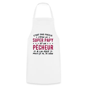 Super Papy et Pêcheur Cadeau - Tablier de cuisine - blanc - Devant - AI Model Male 185 dark (185cm)