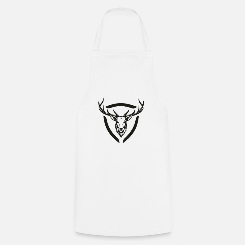 Deer | Deer antler | Deer Head | Black - Cooking Apron - white
