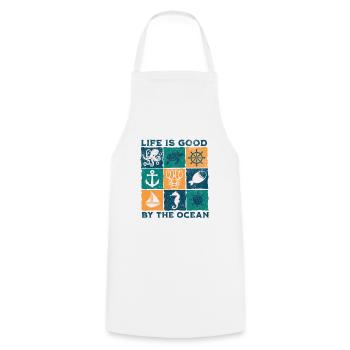 Life is good by the ocean blc - Tablier de cuisine - blanc - Devant - AI Model Male 185 dark (185cm)