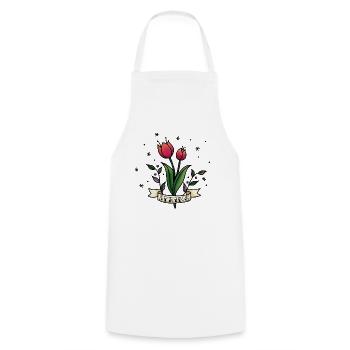 Tulipes de printemps. Tulipe rouge printanière. Printemps décontracté - Tablier de cuisine - blanc - Devant - AI Model Male 185 dark (185cm)