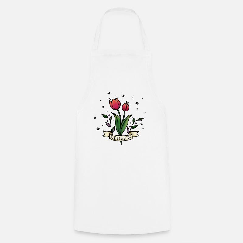 Tulipes de printemps. Tulipe rouge printanière. Printemps décontracté - Tablier de cuisine - blanc
