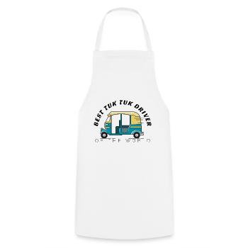Funny rickshaw design, best tuk tuk driver. - Cooking Apron - white - Front - AI Model Male 185 dark (185cm)