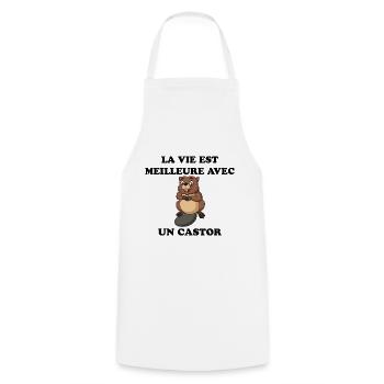 Humour petit castor - Tablier de cuisine - blanc - Devant - AI Model Male 185 dark (185cm)