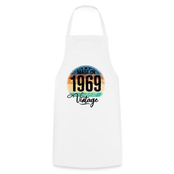 Millésime Fabriqué en 1969 Année de naissance 1969 Anniversaire - Tablier de cuisine - blanc - Devant - AI Model Male 185 dark (185cm)