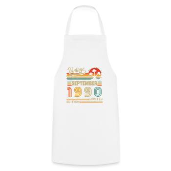 Septembre 1990 Rétro Vintage Cadeau d’anniversaire - Tablier de cuisine - blanc - Devant - AI Model Male 185 dark (185cm)