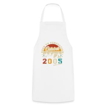 October 2005 Vintage Retro Anniversary 2005 - Cooking Apron - white - Front - AI Model Male 185 dark (185cm)