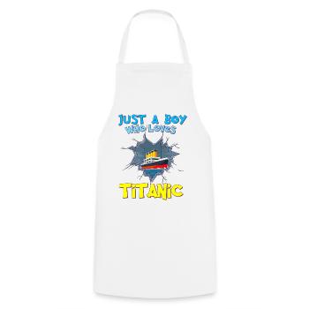 Titanic Ship, This Boy Loves the RMS Titanic - Cooking Apron - white - Front - AI Model Male 185 dark (185cm)