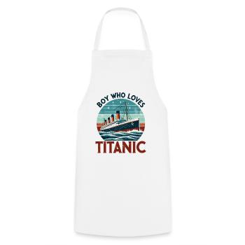 Boy Loves RMS Titanic Just a Boy who loves - Cooking Apron - white - Front - AI Model Male 185 dark (185cm)