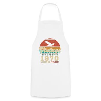 Vintage 1970 Cadeau D'anniversaire - Tablier de cuisine - blanc - Devant - AI Model Male 185 dark (185cm)