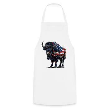 Bison Drapeau américain Buffalo 4 juillet Bison - Tablier de cuisine - blanc - Devant - AI Model Male 185 dark (185cm)