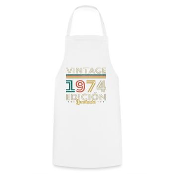 Vinatge 1974 Cadeau d’anniversaire - Tablier de cuisine - blanc - Devant - AI Model Male 185 dark (185cm)