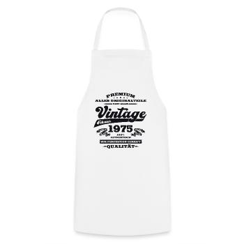 50th Birthday Gift Husband Original February 1975 - Cooking Apron - white - Front - AI Model Male 185 dark (185cm)