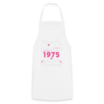 50th Birthday Woman 50 Years Made In 1975 February - Cooking Apron - white - Front - AI Model Male 185 dark (185cm)