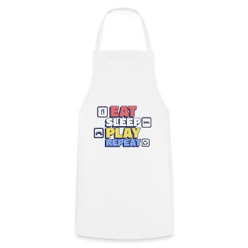 Manger, dormir, jouer, répéter - Tablier de cuisine - blanc - Devant - AI Model Male 185 dark (185cm)