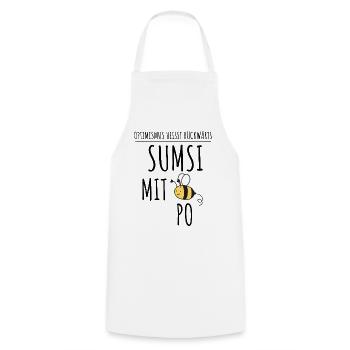 SUMSI MIT PO | Lustiger Spruch Biene Optimismus - Kochschürze - Weiß - Vorne - AI Model Male 185 dark (185cm)