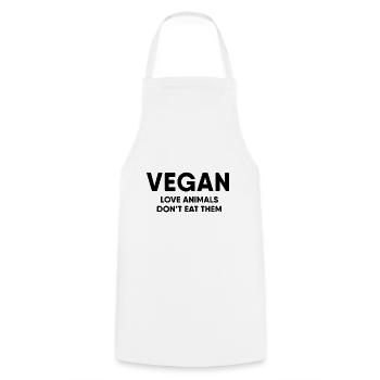 Vegan - Don't eat animals - Cooking Apron - white - Front - AI Model Male 185 dark (185cm)