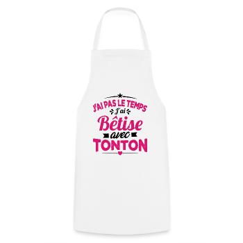 J'ai pas le temps j'ai bêtise avec tonton Cadeau - Tablier de cuisine - blanc - Devant - AI Model Male 185 dark (185cm)