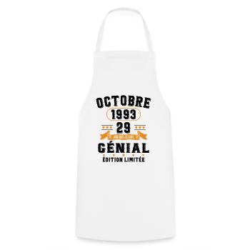 29 Ans Anniversaire Vintage Né(e) en Octobre 1993 - Tablier de cuisine - blanc - Devant - AI Model Male 185 dark (185cm)