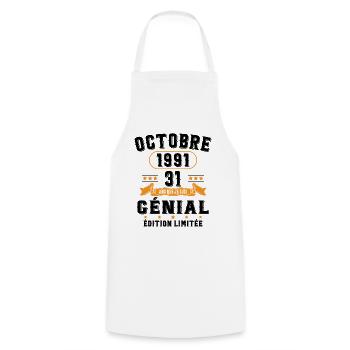 31 Ans Anniversaire Vintage Né(e) en Octobre 1991 - Tablier de cuisine - blanc - Devant - AI Model Male 185 dark (185cm)